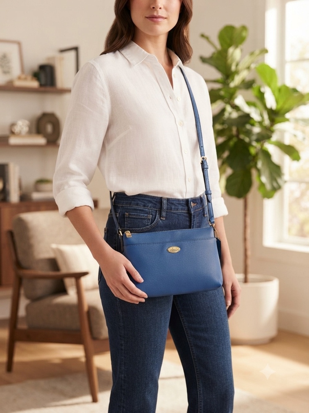 Coach East West Pop Crossbody Bag Blue Pebble Leather Gold Hardware F52881
